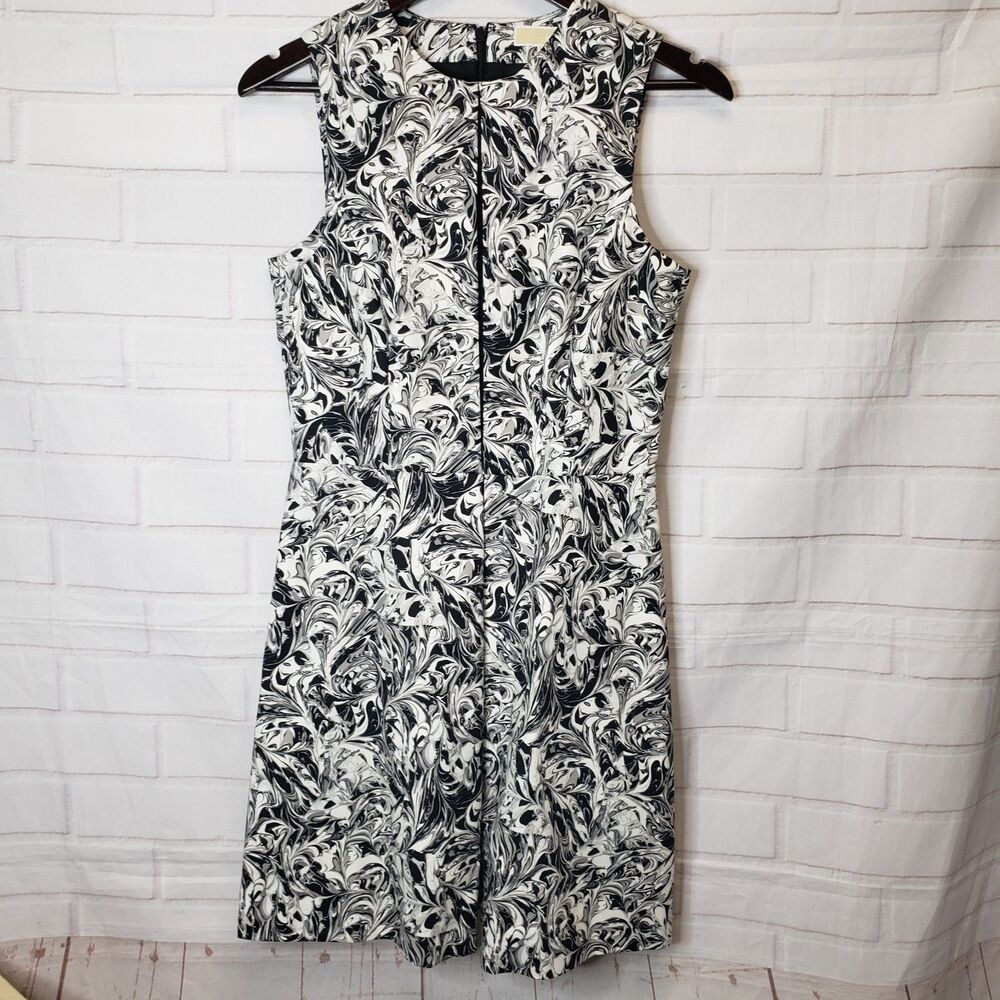 Michael Kors Black and White Fitted Pleated Cotton Sateen Dress size 4